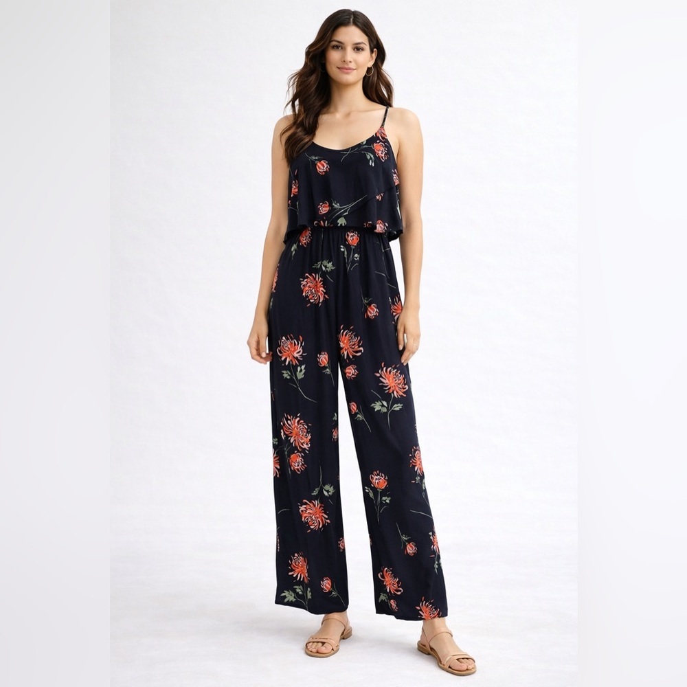 Knot Sisters Floral Black Jumpsuit